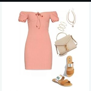 NWT BCBGeneration Coral Dress with Puff Sleeves